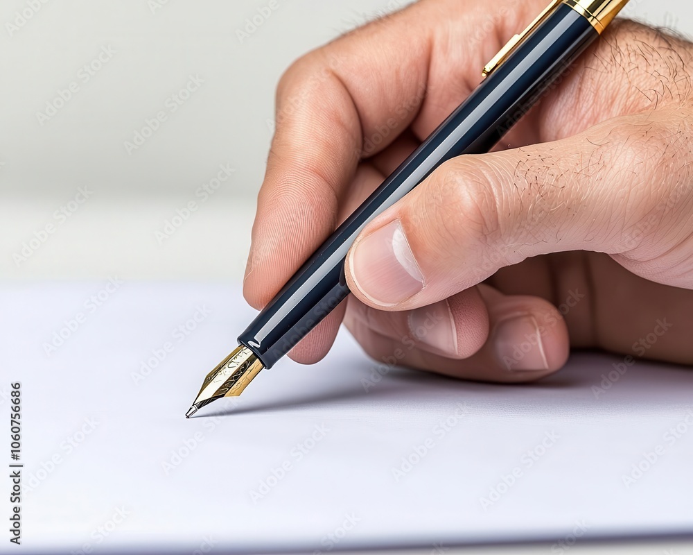 Hands with pen analyzing portfolio risk on document, wealth management process, serene setting Hands with pen analyzing portfolio risk on document, wealth management process, serene setting