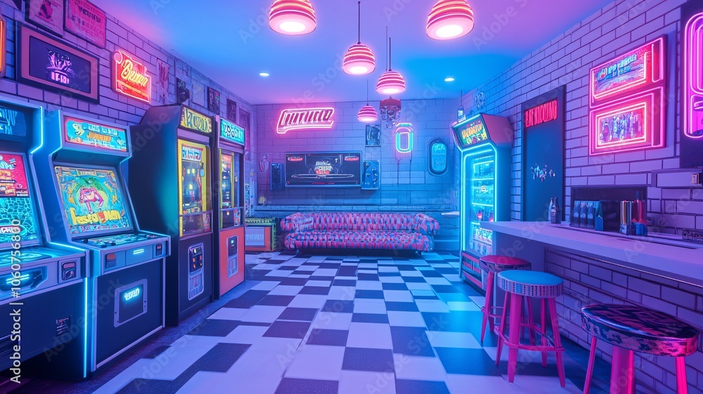 Reviving nostalgia transforming a retro style garage into a vintage arcade game room with classic machines and neon vibes for endless fun Reviving nostalgia transforming a retro style garage into a vintage arcade game room with classic machines and neon vibes for endless fun