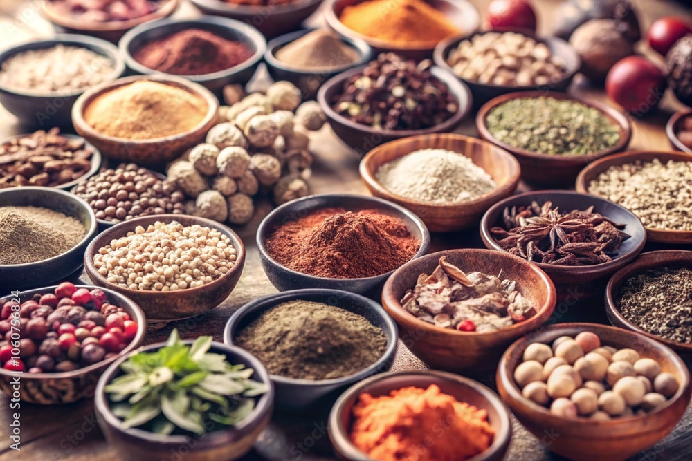 Vibrant Assortment of Spices and Herbs generative ai Vibrant Assortment of Spices and Herbs generative ai