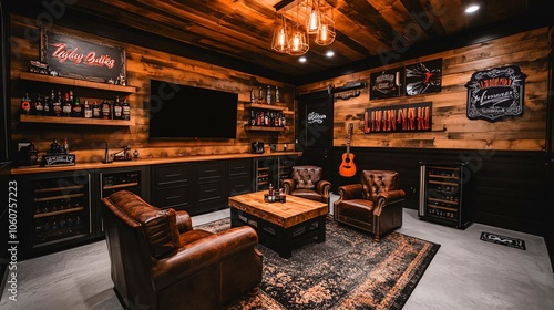 Creating a rustic style garage man cave with reclaimed wood walls and leather furniture for ultimate relaxation