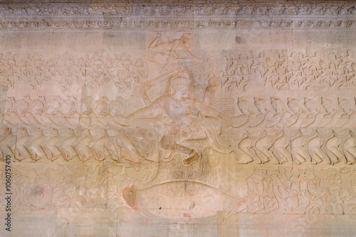 Εκτύπωση καμβά Scene of the Churning of the Milk Ocean carvings status on the wall of Angkor wa