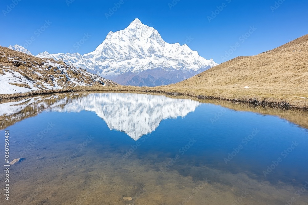 Tranquil Mountain Lake Reflecting Snow-Capped Peaks During Serene Early Morning Light Tranquil Mountain Lake Reflecting Snow-Capped Peaks During Serene Early Morning Light