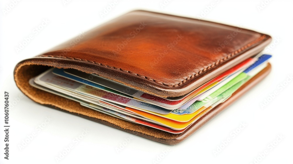 Sleek Leather Wallet with Card Slots on White Background Sleek Leather Wallet with Card Slots on White Background