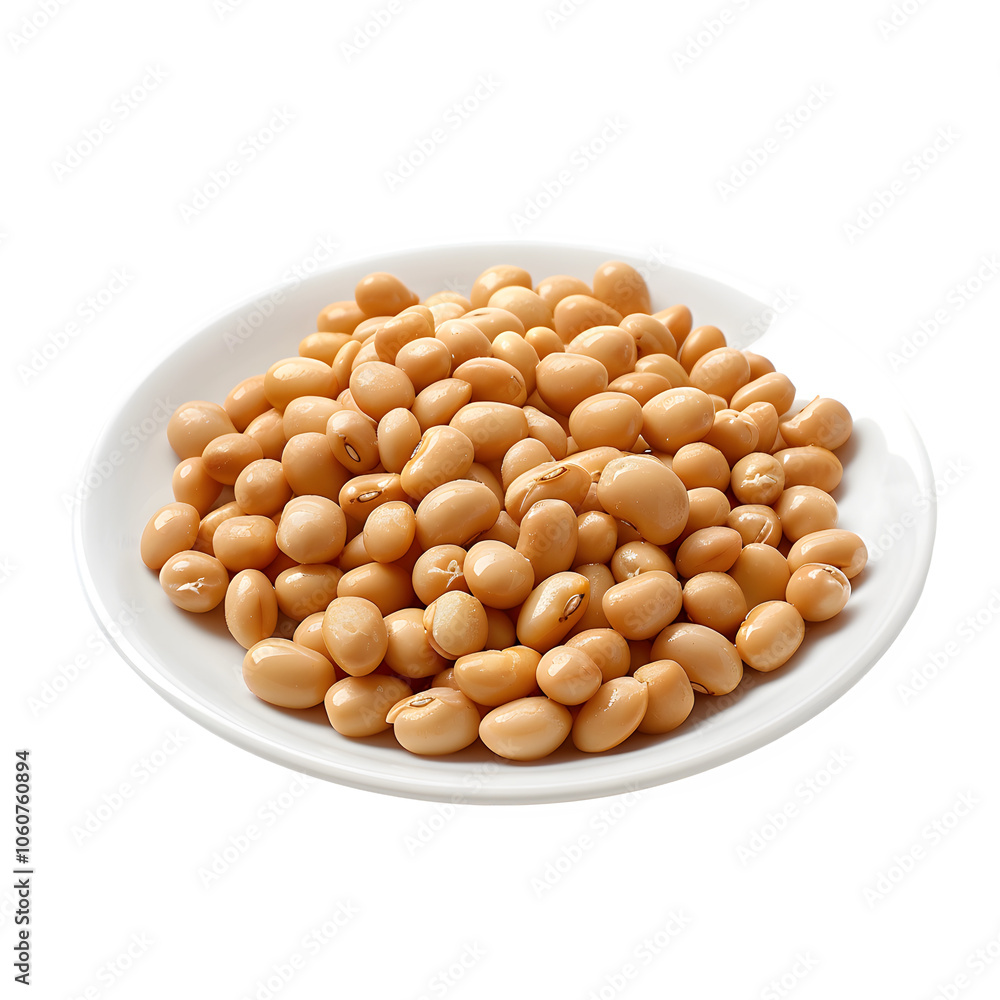 Clear plate holding plump, golden soybeans, set against a see-through background, great for food and health-themed projects Clear plate holding plump, golden soybeans, set against a see-through background, great for food and health-themed projects