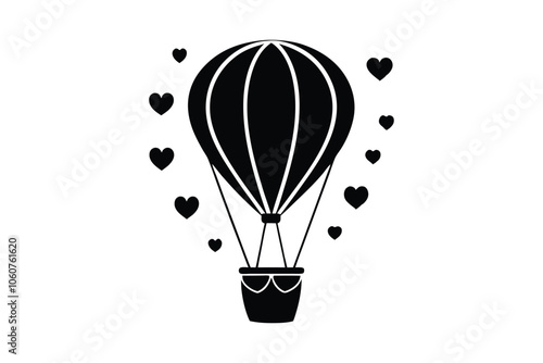 Black And White Hot Air Balloon Illustration - Isolated Icon for Adventure, Travel, Sky Exploration & Festive Decor