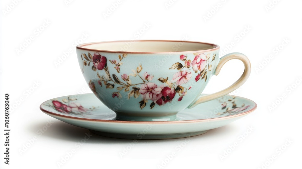 Delicate Empty Ceramic Teacup with Saucer on Light Background Delicate Empty Ceramic Teacup with Saucer on Light Background