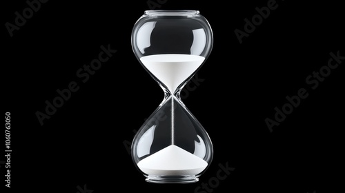 Illuminated Transparency - Transparent Hourglass with White Sand Isolated on Dark Background