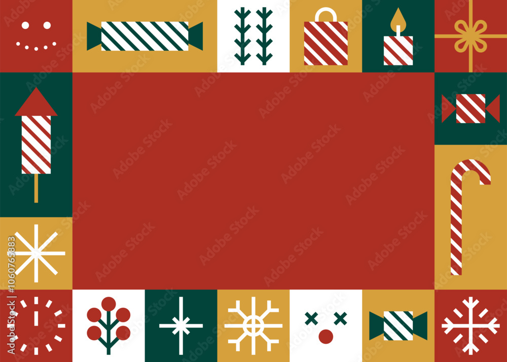 Obraz premium Christmas Greeting Card Border with Candy and Holiday Icons