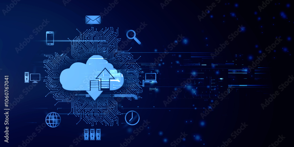 Fototapeta premium 2d illustration uploading downloading arrow with cloud