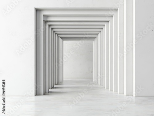 Ultramodern building with white facade, geometric details, 3D illustration