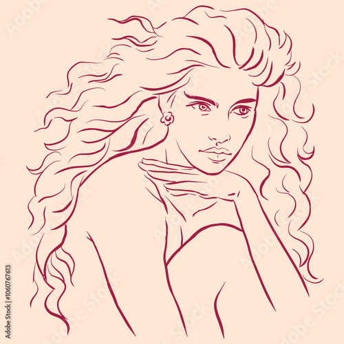 portrait of a long hair girl vector for card decoration illustration