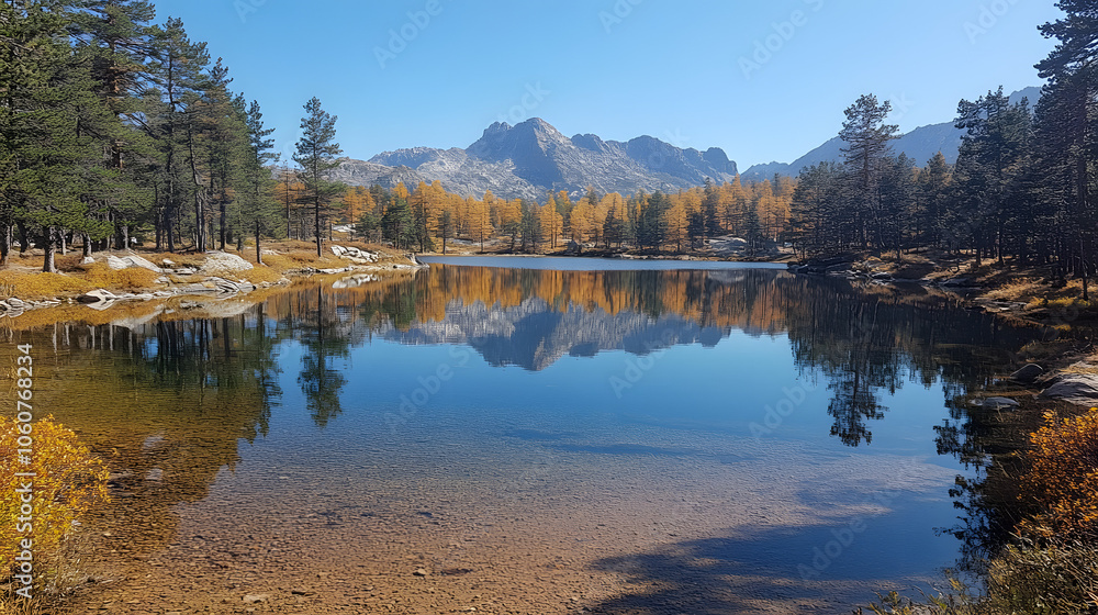 A Still Lake with Mountains and Trees Reflected on the Water
A Still Lake with Mountains and Trees Reflected on the Water