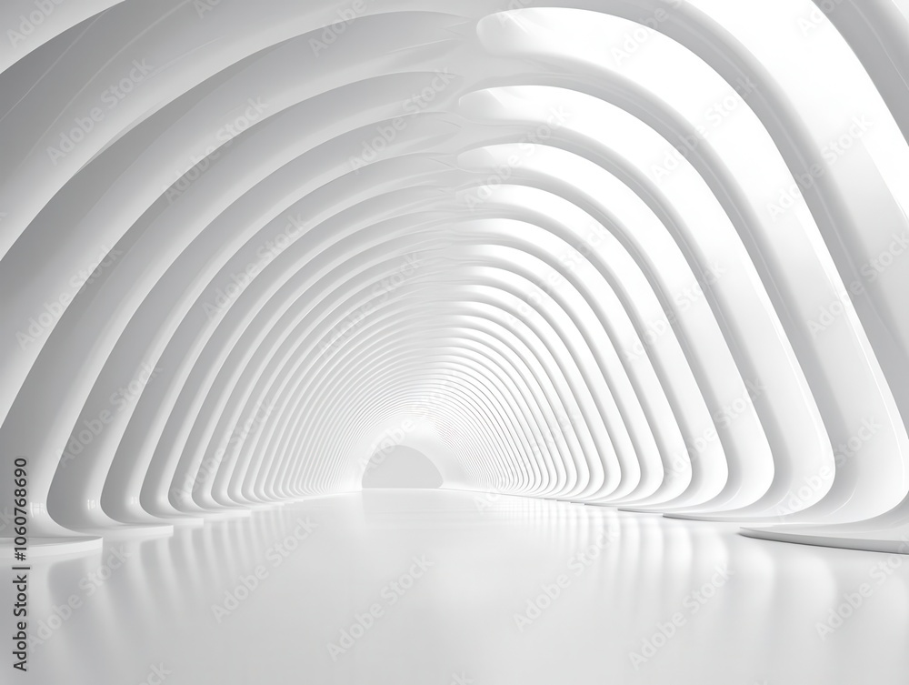 Futuristic white architecture, lightfocused design, 3D illustration Futuristic white architecture, lightfocused design, 3D illustration
