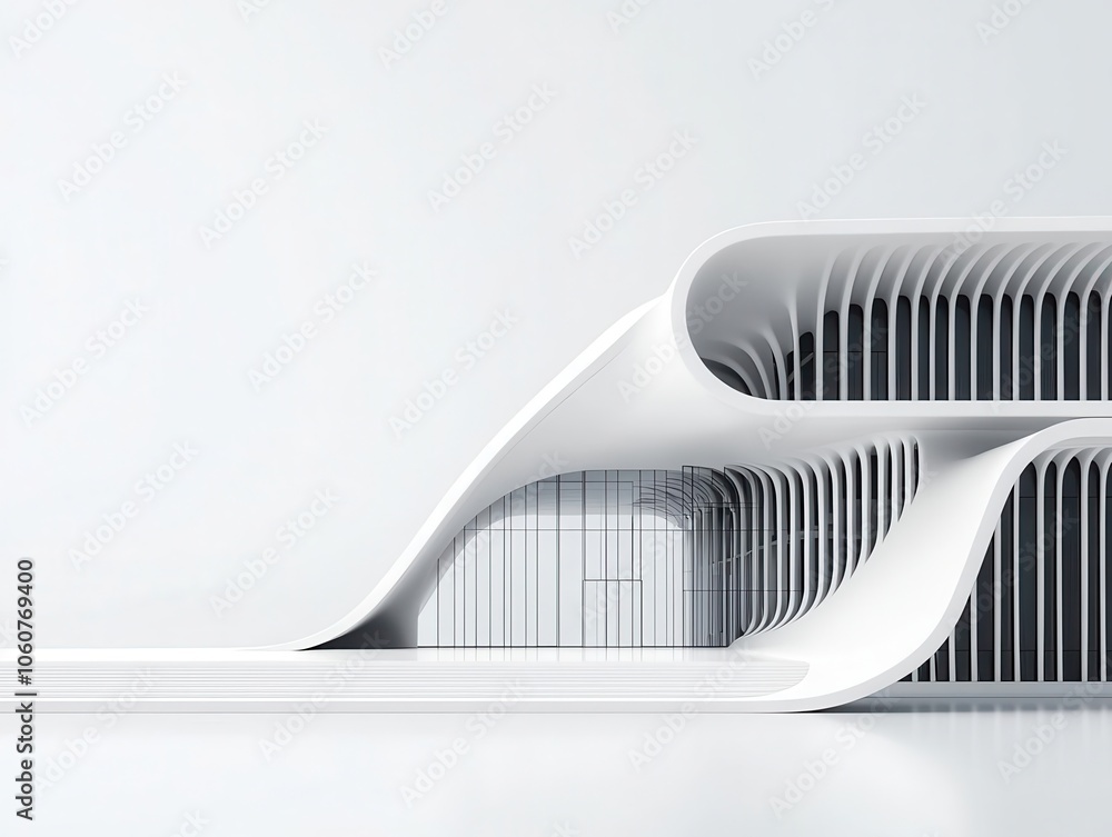 White building with unique angles, modern elegance, 3D illustration