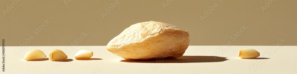 Garlic banner with peeled cloves for kitchen and culinary display Garlic banner with peeled cloves for kitchen and culinary display