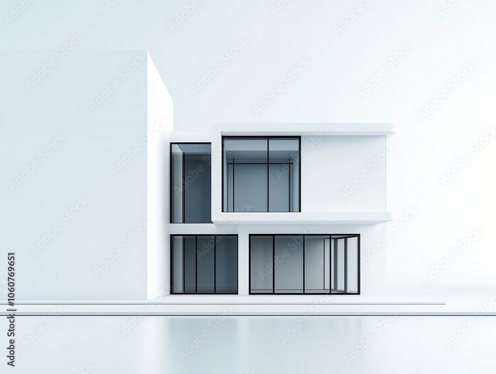 Futuristic white building, sleek glass panels, 3D illustration Futuristic white building, sleek glass panels, 3D illustration