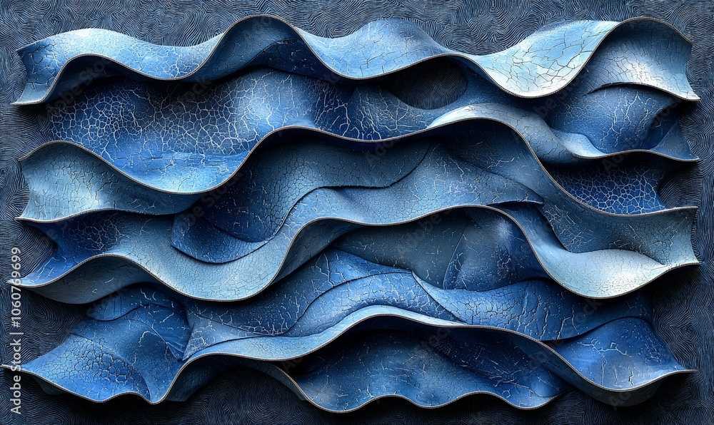 Abstract artwork featuring flowing waves in varying shades of blue. Abstract artwork featuring flowing waves in varying shades of blue.