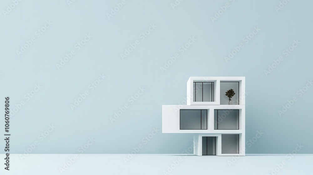 White modular building, symmetrical design, 3D illustration White modular building, symmetrical design, 3D illustration