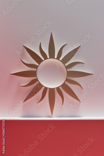 The design is reminiscent of a sun or flower with a central hole and eight pointed petals. photo