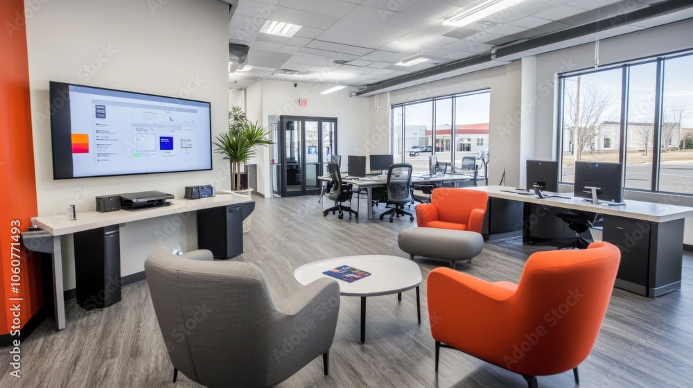 Modern Office Space with Sleek Furniture and Advanced Technology Modern Office Space with Sleek Furniture and Advanced Technology