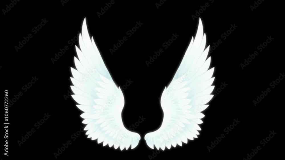Animation white wings on black background.