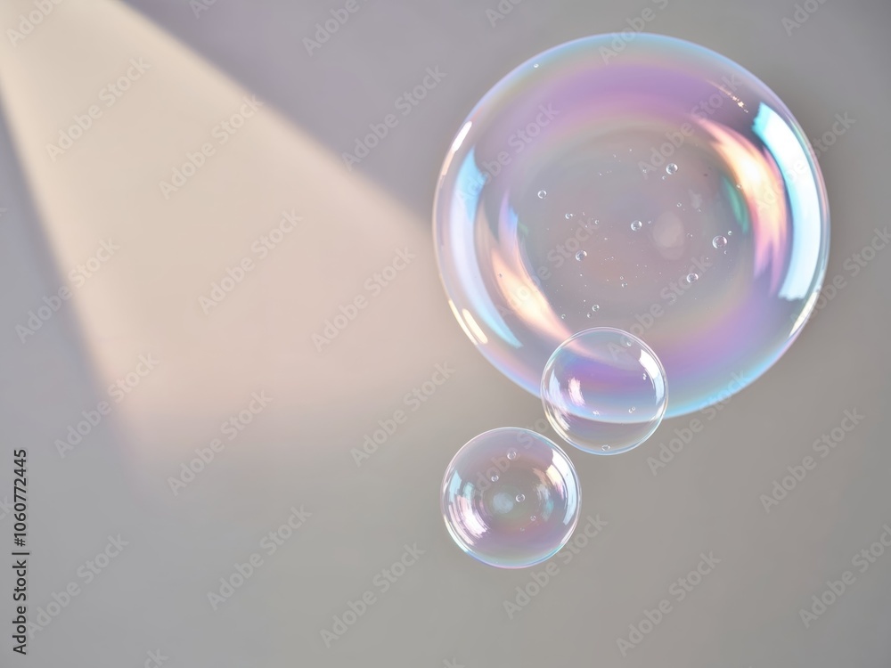 iridescent soap bubbles floating in soft pink and purple light. iridescent soap bubbles floating in soft pink and purple light.
