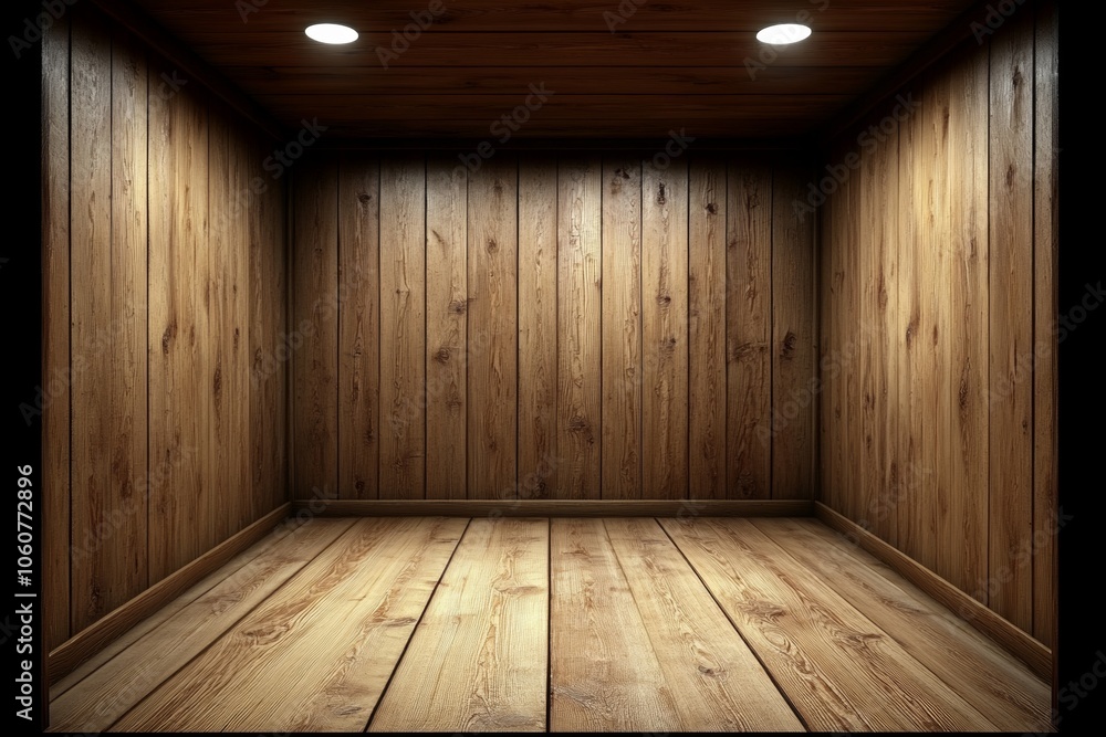Empty wooden room with two overhead lights. Empty wooden room with two overhead lights.