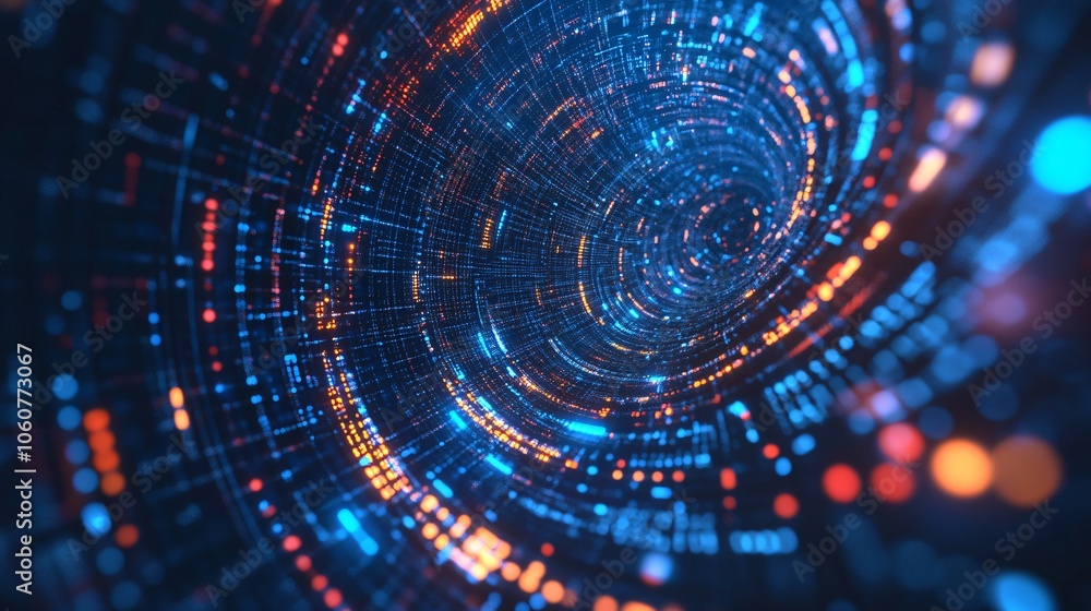 Abstract Digital Tunnel with Blue and Orange Lights Abstract Digital Tunnel with Blue and Orange Lights