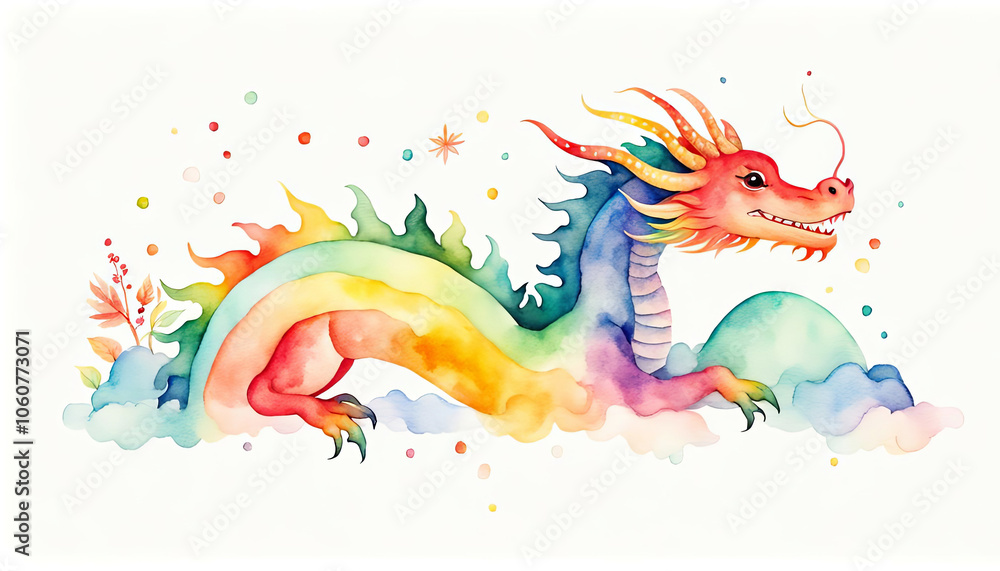 Obraz premium Cute colorful dragon with copy space