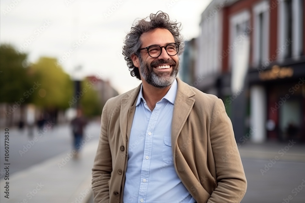 Portrait of a handsome middle aged man with glasses smiling at the camera Portrait of a handsome middle aged man with glasses smiling at the camera