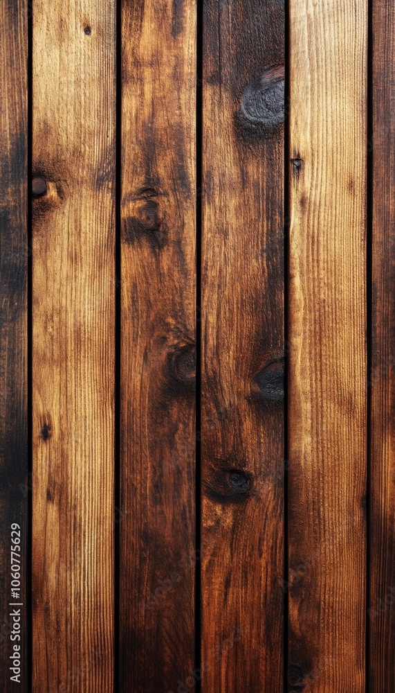 Fototapeta premium Close-up of a rustic woodgrain texture, showcasing rich brown and golden tones.