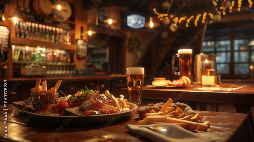 Vibrant november night in a music bar comfort food and craft beer create a cozy atmosphere Vibrant november night in a music bar comfort food and craft beer create a cozy atmosphere