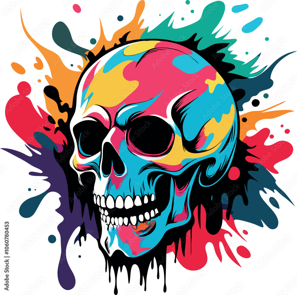 Fototapeta premium Vector illustration of a skull adorned with roses and a ribbon, designed for a Christmas t-shirt