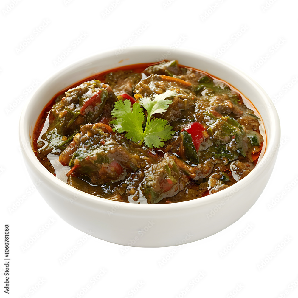 Mouth-watering spicy indian curry served in a white bowl, garnished with fresh cilantro leaves, perfect for food and culinary themes Mouth-watering spicy indian curry served in a white bowl, garnished with fresh cilantro leaves, perfect for food and culinary themes