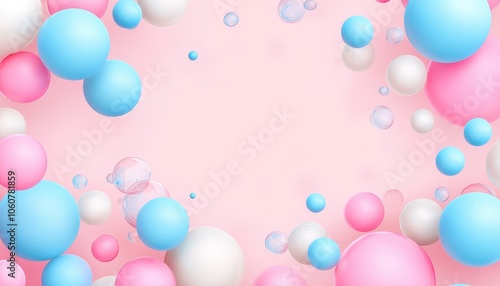 Playful pattern of light blue and pink spheres on a soft pink background