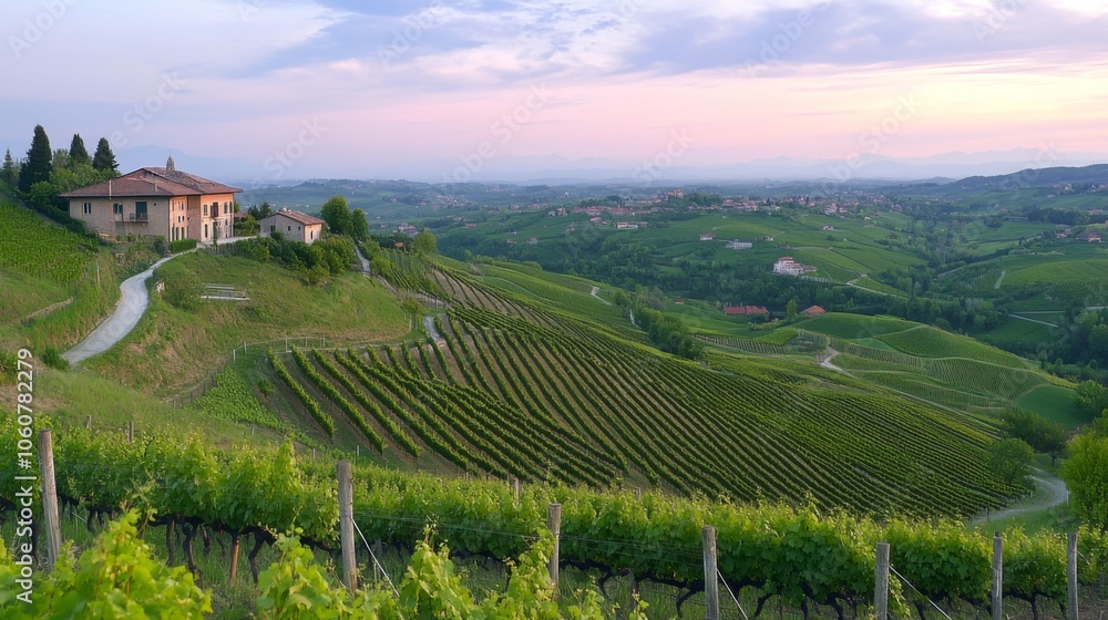 Fototapeta premium Picturesque Vineyard Stretching Across Valley, Scenic Wine Country
