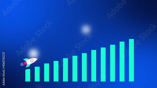 Abstrac Arrow Rising On Graph With rocket Sale Symbolize. Business graph icon showing growth. Business graph chart icon animation on 4 colourfull gradient background. photo