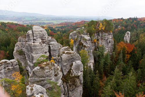 Colorful autumn Landscape in Bohemian Paradise, Czech Republic 
