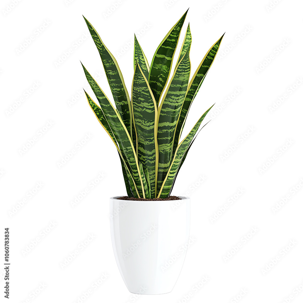 Elegant snake plant in a modern white pot, augmenting interior decor with a touch of greenery. transparent background Elegant snake plant in a modern white pot, augmenting interior decor with a touch of greenery. transparent background