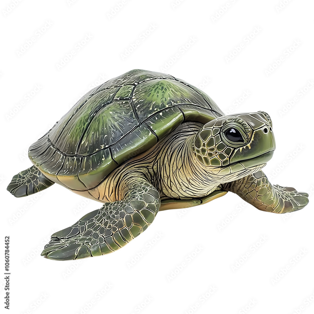 Fototapeta premium Realistic illustration of a turtle with detailed textures on a white isolate background. transparent background