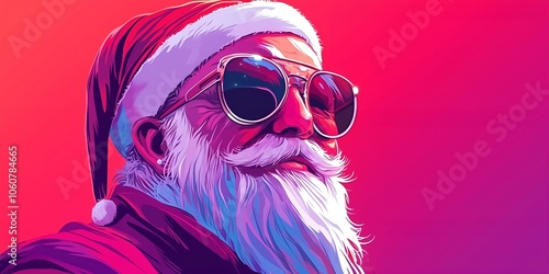 Cool punk rock Santa Claus. Christmas illustration with a place for text.