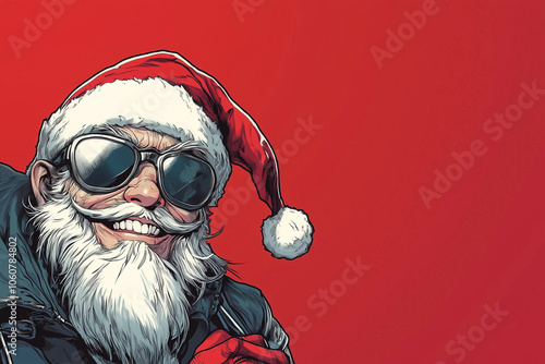 Cool punk rock Santa Claus. Christmas illustration with a place for text.