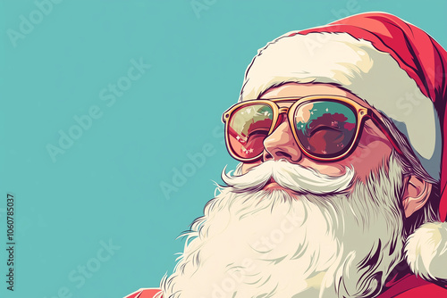 Cool punk rock Santa Claus. Christmas illustration with a place for text.