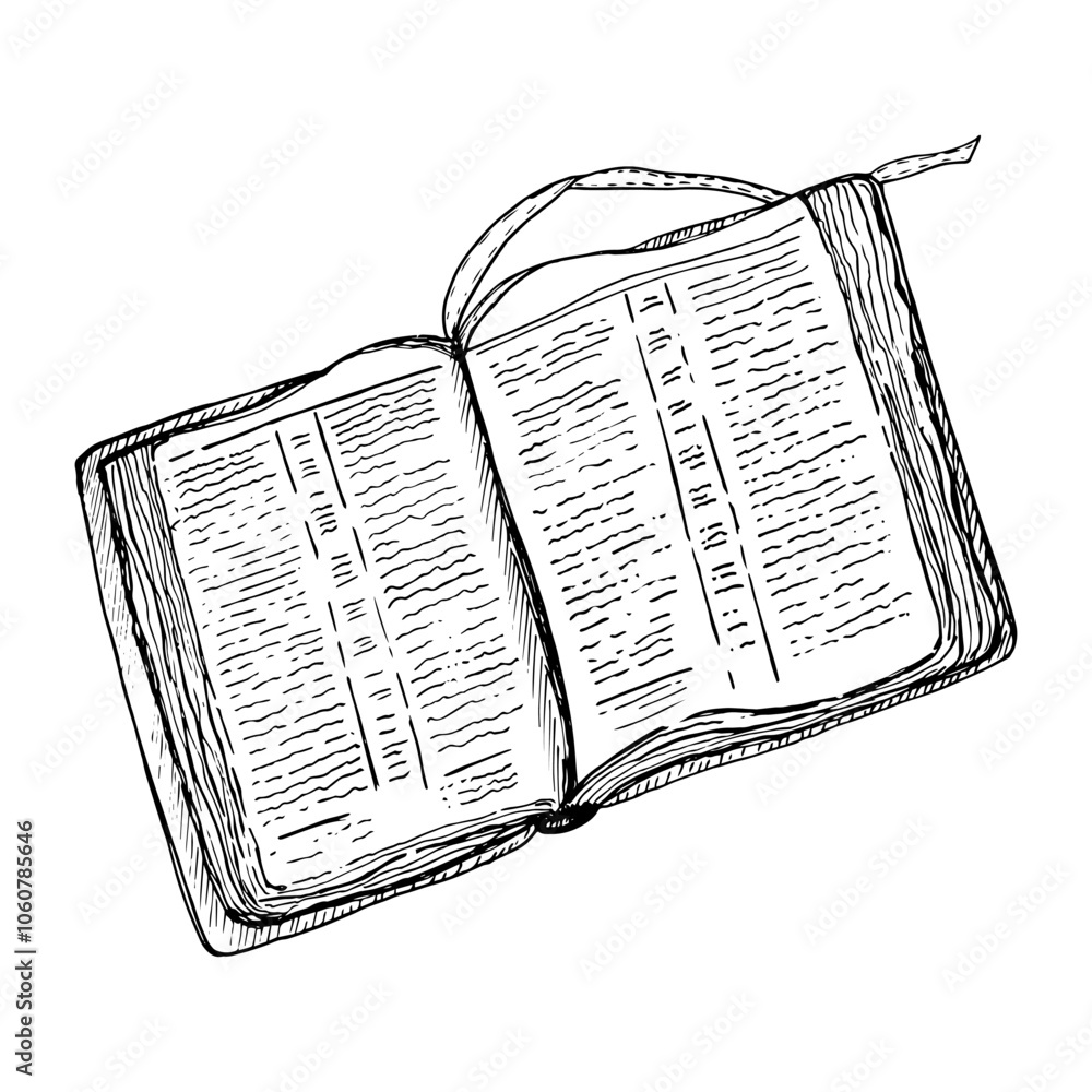 Sketch with book. Education concept. Bible illustration.