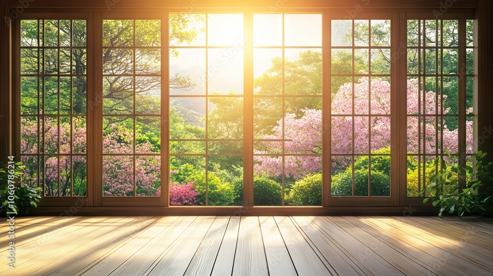 Traditional Japanese Room with Spring Blossoms. AI generated illustration Traditional Japanese Room with Spring Blossoms. AI generated illustration
