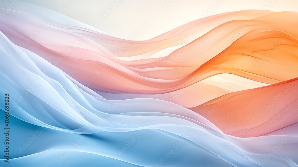 A beautiful abstract background featuring flowing layers of soft colors in serene hues of blue and orange, perfect for artistic designs. A beautiful abstract background featuring flowing layers of soft colors in serene hues of blue and orange, perfect for artistic designs.