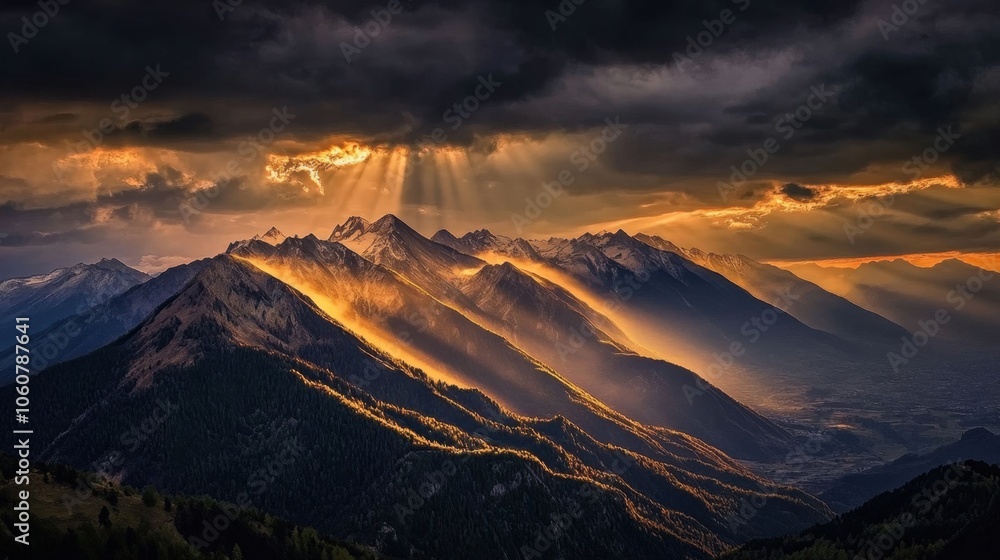 Fototapeta premium Golden Light Over Majestic Mountain Range