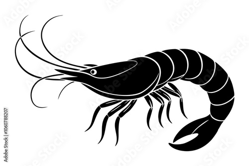 Simple shrimp silhouette vector illustration,shrimp fish silhouette vector illustration.