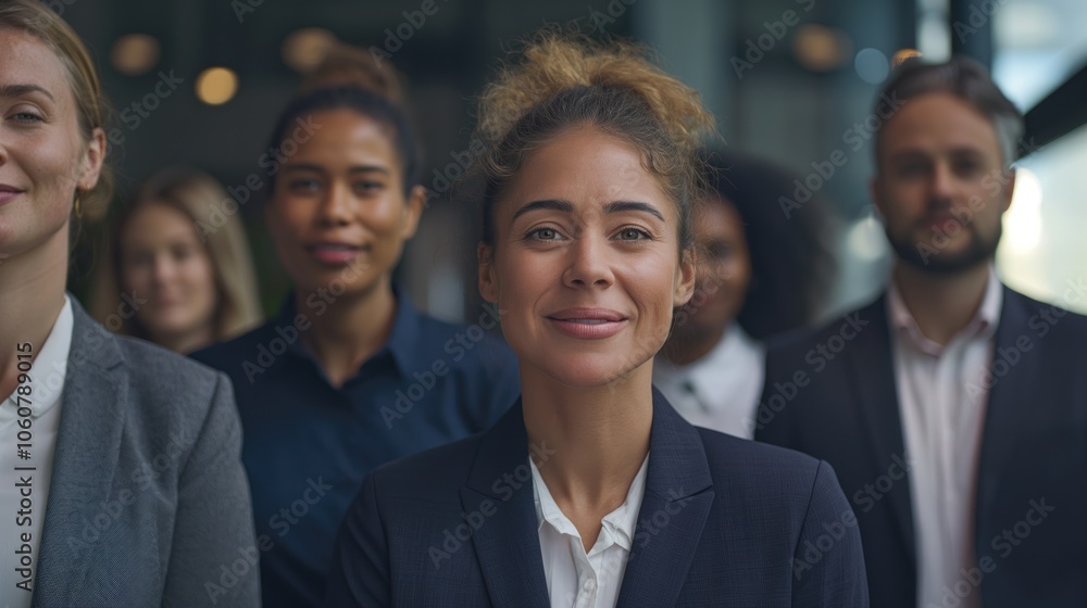 A portrait of cheerful business professionals standing in a group, symbolizing collaboration and success in the workplace. A portrait of cheerful business professionals standing in a group, symbolizing collaboration and success in the workplace.