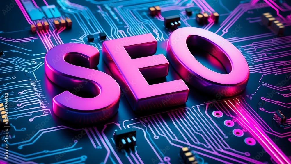 Napis SEO na tle obwodów elektronicznych